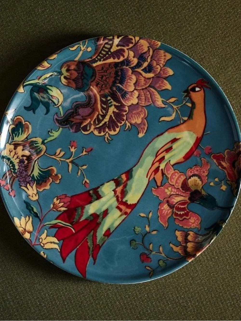 Anthropologie House of Hackney Blue and Red Peacock Porcelain Dessert Plate